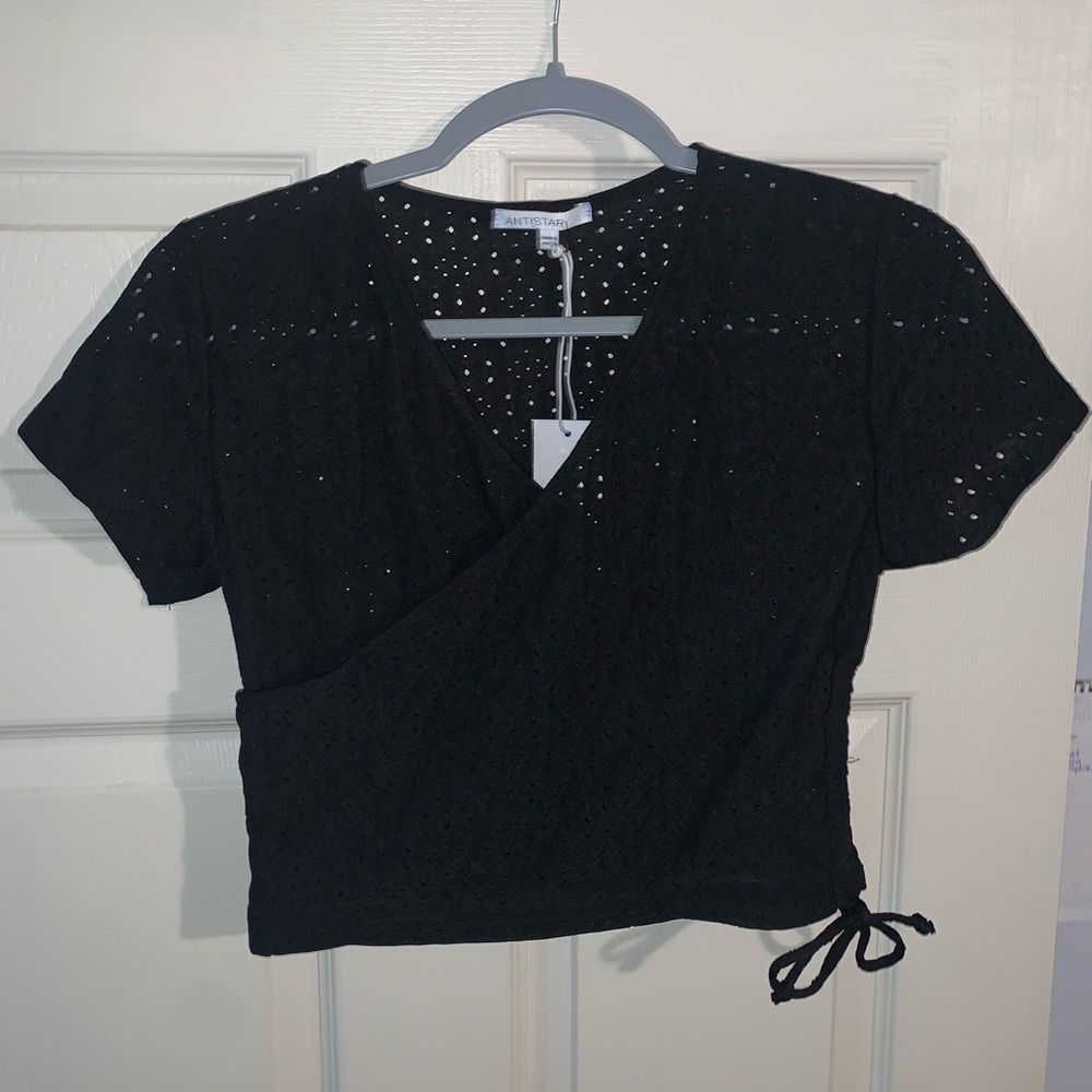 Black eyelet crop top